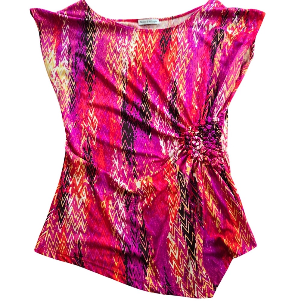 Bleeker & McDougal red pink Multi Long Cinch Top Asymetrical sleeveless  L